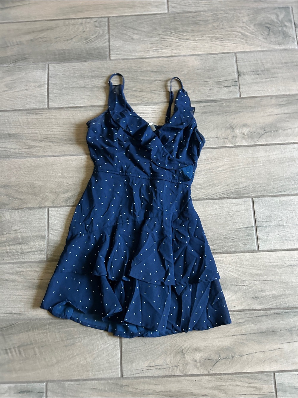 Japna Navy Polka Dot Ruffle Mini Dress